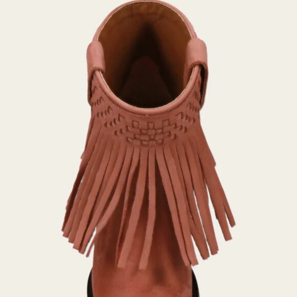 NEW FRYE Nubuck Leather Sacha Short Fringe Boots rose for women 12511 12M6 - Picture 7 of 10